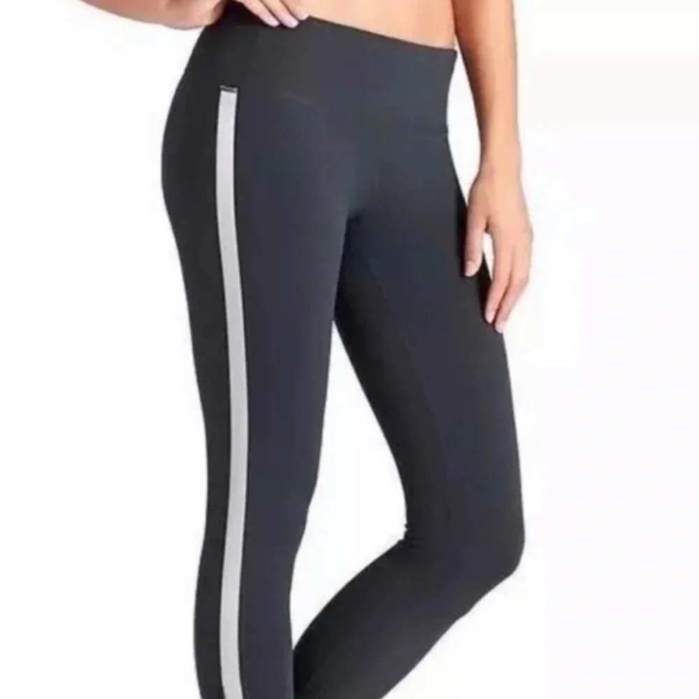 Athleta Womens Gray Side Stripe‎ Ankle Zip Leggings Sporty Size S Yoga Workout